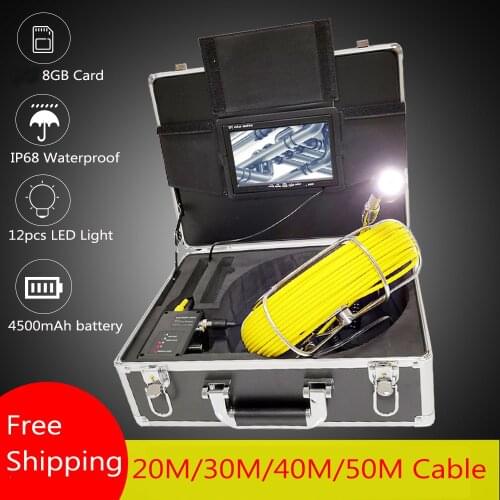 7"20/30/40/50M Pipe Inspection Video Camera,1000TVL 23MM Lens Waterproof Drain Sewer Pipeline Industrial Endoscope Support DVR