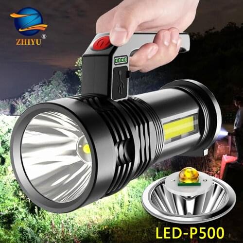 Built-in Battery Flashlight Searchlight with P500 Lamp Bead Super Bright LED Portable Spotlights for Expeditions Fishing Camping