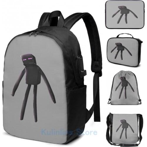 Funny Graphic print Enderman USB Charge Backpack men School bags Women bag Travel laptop bag