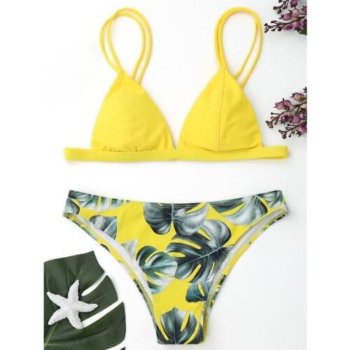 Women Swimwear Bikini Set Print Leaves Push-Up Padded Bathing Beachwear Swimwear Women Bikini Set 2020 Sexy Swimsuit Mujer