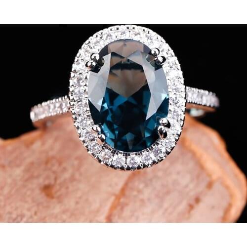 Luxury Large Oval Blue Stone Wedding Ring For Women Classic With Crystal Silver Color Jewelry Rings For Women Wedding Band Gift
