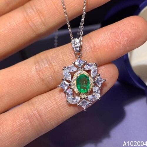 KJJEAXCMY Fine Jewelry 925 Sterling Silver inlaid Natural Emerald Female new Pendant Necklace fashion Support test hot selling