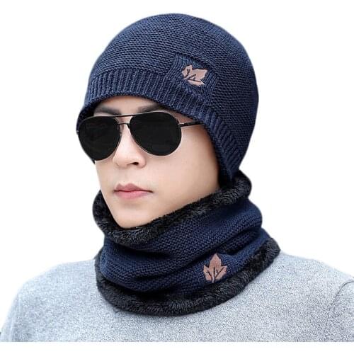 Winter Knitting Hat Scarf Sets Men Women Solid Color Warm Cap Scarves Male Winter Outdoor Accessories Plush Hats Scarf 2 Pieces