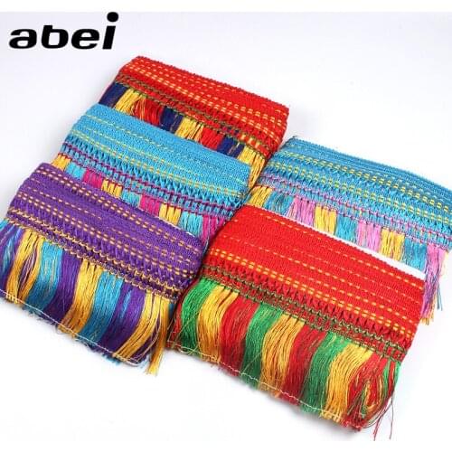 13cm 2Yards Braided Rainbow Tassel Lace DIY Ethnic Clothes Suits Dress Sewing Fabric Trims Fringe Tassel Lace Ribbon Accessories