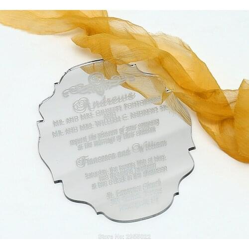 50 pcs Personalised Silver mirrored acrylic invitation, Luxury Unique Day Invitations, Wedding Invitations