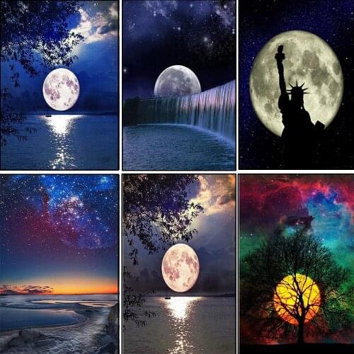 5D DIY diamond painting Moon seascape Full square/round Embroidery Pattern 3D Cross stitch kits mosaic wall stickers