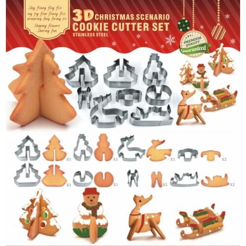 8 Pcs/Set Cookie Cutter Set Cake Decoration 3D ChristmasStainless Steel Biscuit Mould Fondant Cookie Cutter Mould