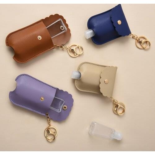 Rectangle PU & Plastic Hand Sanitizer Empty Bottle Keychain Portable Empty Bottle Keyring 10cm x 7cm, 1 Piece