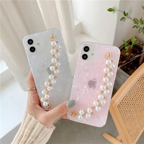 Glitter Marble Shell Pattern Case for Samsung galaxy S21 S20 S10 S9 S8 Plus Note 8 9 10 20 Ultra S20 fe Bracelet Chain Cover
