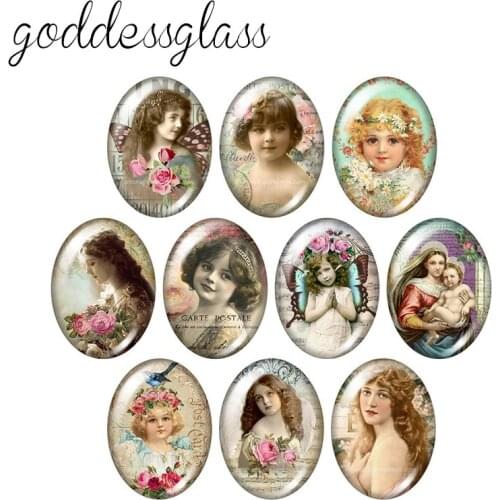 Blessed Virgin Mary Angel 10pcs mixed 13x18mm/18x25mm/30x40mm Oval photo glass cabochon demo flat back Making findings TB0081