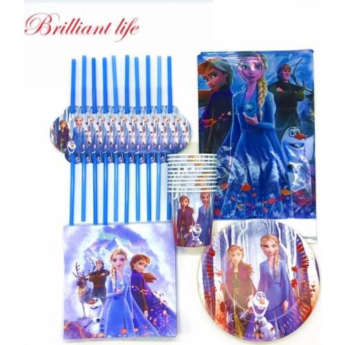 Happy Birthday Frozen 2 Theme Party Supplies Disposable Tableware for Girls Birthday Party Cup Napkin Straw Plate Party Supplies