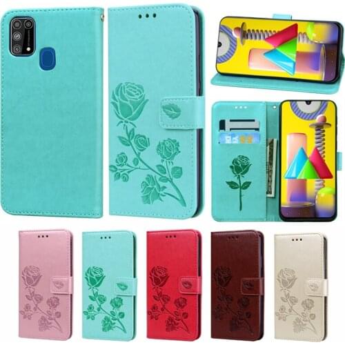M31 Rose Flower Leather Flip Case Fashion for Samsung Galaxy M 31 Mobile Phone Cover Luxury PU Leather Wallet Case