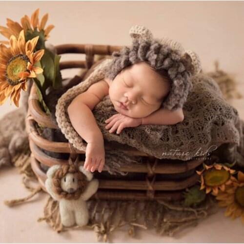 Baby knit lion bonnet and tail knitted hat and toy set unique and cute hat for newborn photo prop