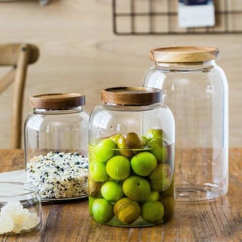 Japanese-style large-capacity wooden lid sealing tank wine glass bottle tea medicinal storage tank large mason jar with lid