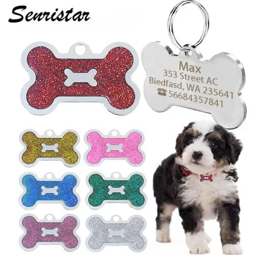 Personalized Dog Tag Custom Engraved Dog ID Name Tag Metal Bone Pet Cat Dog Collar Tag Puppy Bulldog Dog Collar Accessories