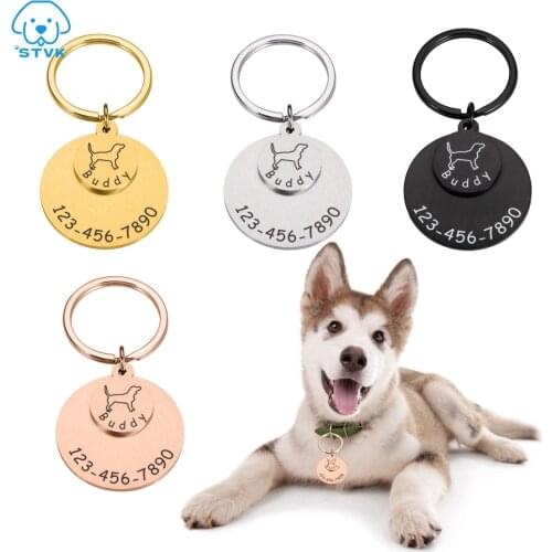 Personalized Engraving Pet Cat Name Tags Customized Dog ID Tag Collar Accessories Nameplate Anti-lost Pendant Metal Keyring
