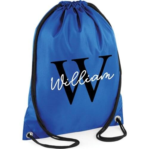 Personalised Name Initial Drawstring Bag Boys Girls Nylon Bag Swimming School Bag Sports Bag Lunch Bag Gymsac Childrens Kids