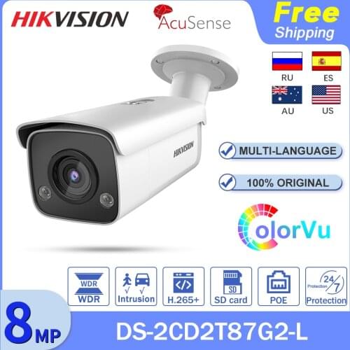 Hikvision Camera 4K DS-2CD2T87G2-L Security Protection ColorVu AcuSense 8MP CCTV Video Surveillance POE H.265 SD Card IP67
