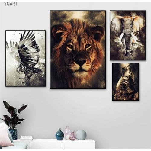 Wild Animals Picture Print on Canvas Wolf Lion Eagle Elephant Wall Art Canvas Paintings Nordic Decorative Pictures Home Decor