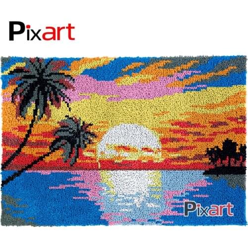 Latch Hook Rug Sunrise Coast Crocheting Tapestry Kits DIY Carpet Rug Chunky Yarn Needlework Knitted Floor Mat Hobby & Crafts