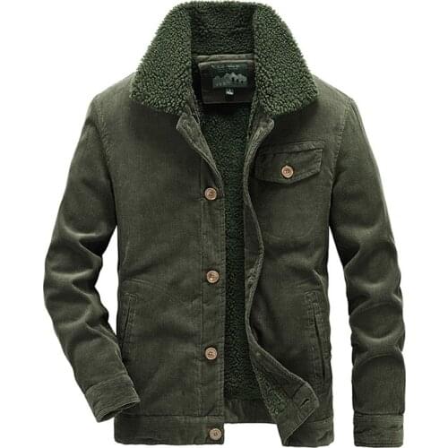 Bomber Jacket Men Warm Corduroy Coats Casual Outwear Windbreaker Fleece Cotton Jacket Streetwear Multi-pocket Men Clothing