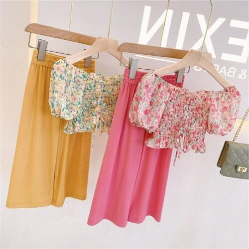 Summer Baby Girls Floral Babydoll Shirt and Wide-leg Pants Fashion Sweet Suit