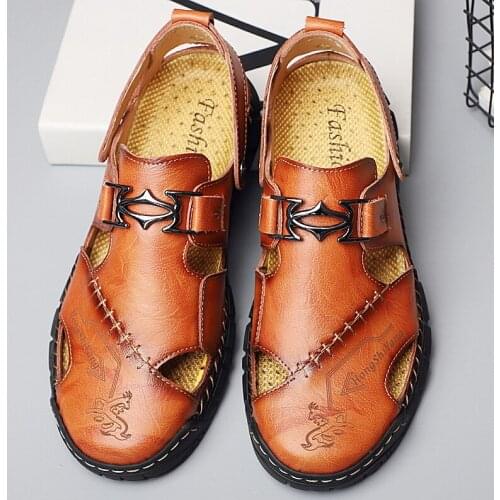 SHENCE Classic Genuine Leather Men Shoes Summer New Large Size Men Sandals Man Sandals Fashion Sandals Slippers Plus Size 38-50