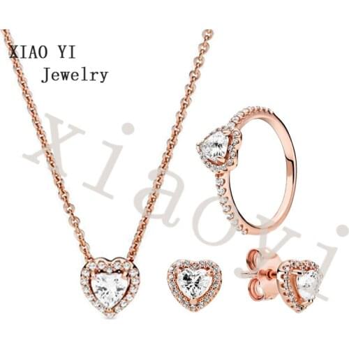 XIAOYI 2020 New S925 Love series earrings ring necklace senior jewelry set suitable for European fashion pie wedding accessories