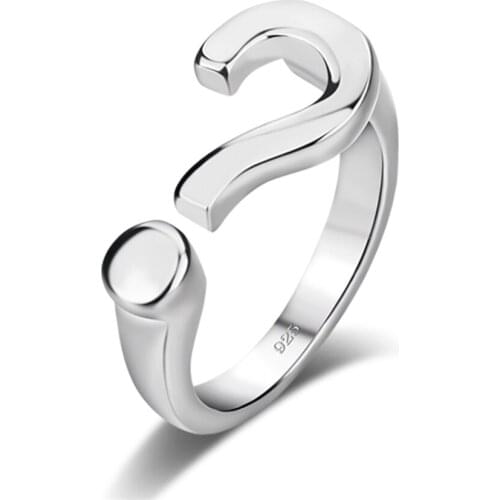New Women 925 Sterling Silver Ring Simple Style Question mark Design Ring Opening ring Solid Silver Rings Girl Fashion Jewelry