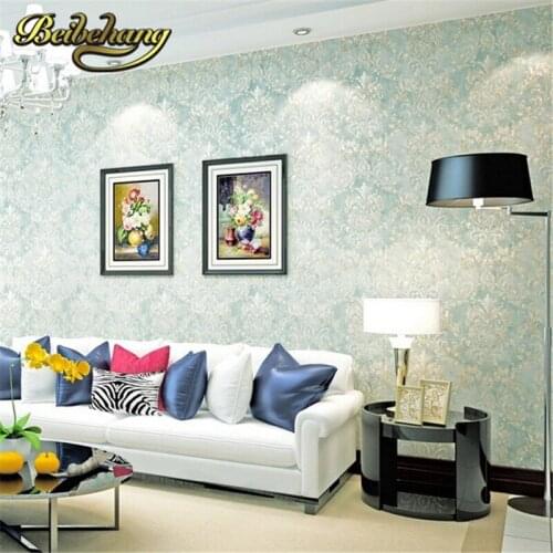 Beibehang Non-woven wallpaper Luxury European Flocking Damask 3D Wall paper roll classic wall covering papel de parede listrado