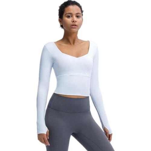 Autumn Winter New Yoga Clothes Long-Sleeve Thumb Hole Tight Quick Dry T-shirt With Chest Pad Women Outdoor Running Fitness Top