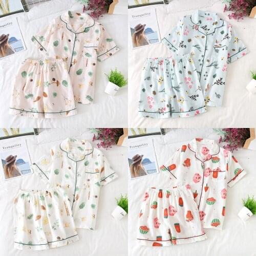 Japanese Spring and Summer Pajamas Ladies 100% Cotton Gauze Thin Section Loose Korean Version of Home Clothes Short Sleeve Short