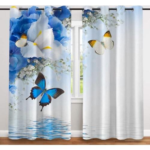 2 Pcs/set Butterfly Digital Printing Thickened Cloth Curtain Nordic Window Blackout Curtains for Bedroom and Living Room