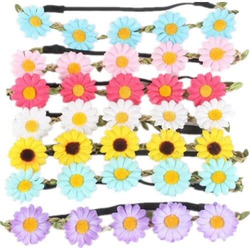 Flower Headband Hair Accessories Jewelry Women Beach Flower Hair Bands Headband for Girls Elastic Flower Crown Headband