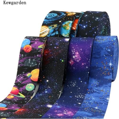 Kewgarden Print Starry sky Layering Cloth Fabric Ribbons 2" 1" 50mm 25mm 10 mm Handmade Tape DIY Hairbow Accessories 10 Meters