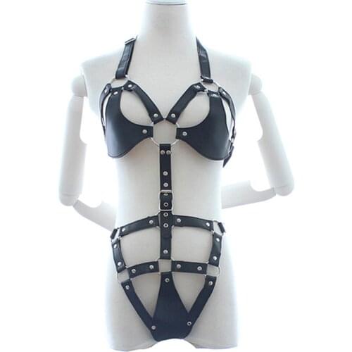 Sexy Leather bdsm Bondage harness belt lingerie bodysuit women night club body fetish Pornos lingerie crotchless exotic apparel