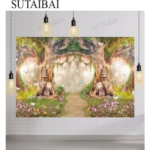 Fantasy Spring Forest Fairytale World Backdrop Arched Tree Hole Baby Child Photophone Photography Background for Photo Studio