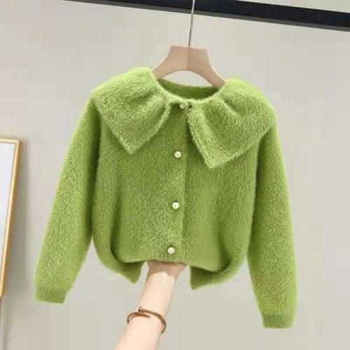 Girls Sweater Coat Tops Ruffles Collar Spring Autumn Children Clothes Velvet Solid Breathable Kids Shawl Knitted Cardigan HPY101
