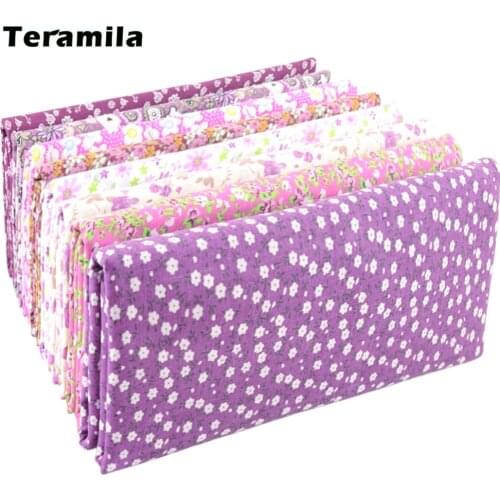 Teramila Purple Pattern Floral Plain 100% Cotton Printed Patchwork Cloth Fabric for Art Sewing DIY Handmade Crafts Needlework