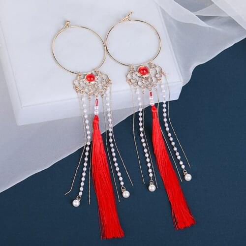 XinHuaEase Ancient Hanfu Accessories Ribbon Hair Ring Circle Long Tassels Headwear Chinese Style Headdress Antique Photography