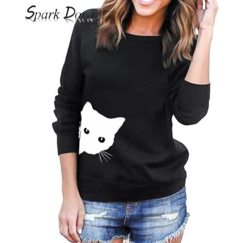 SparkDora hot fb Womens Shirts With Cats In T-shirts Long Sleeve Cat Print Sweatshirt Pullover TopsTunic Top Female Streetwear