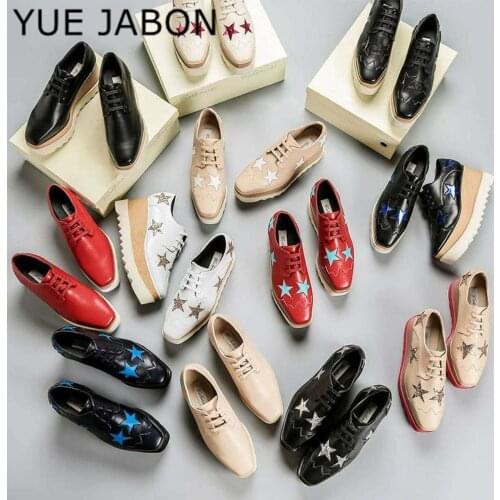 YUE JABONwoman Loafer Stars Women Square Toe Lace-up Thick Bottom Platform Wedge Shoes, Height increasing star shoes women 35-41