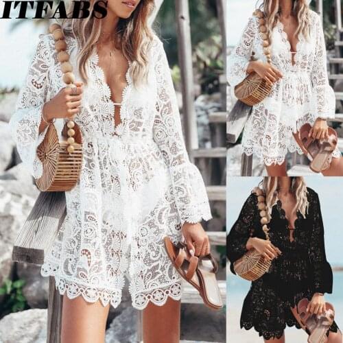 Women Lace Crochet Bikini Cover Up Swimwear Beach Bathing Suit Summer Floral Hollow Out Knitted Dress Tops Biquinis