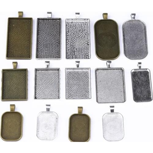 10pcs/lot Rectangle Cabochon Cameo Base Setting Pendant Tray For Necklace Keychain DIY Jewelry Making Findings Crafts Wholesale