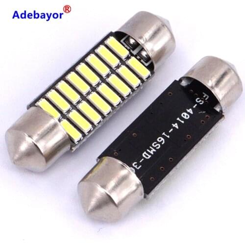10pcs Led Festoon 6411 6418 C5W 16SMD 4014 36MM Canbus Error Free Car Auto Interior Festoon Dome Door Reading Light Bulbs #LK130