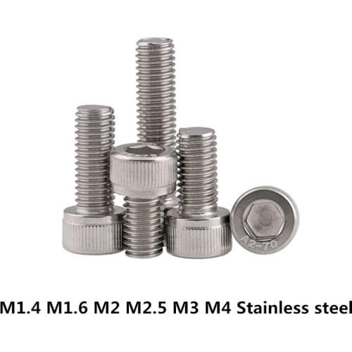 2019 50pcs M1.4 M1.6 M2 M2.5 M3 M4 Stainless Steel 304 Din912 Hexagon Socket Head Cap Screw A2 Hex Cup Furniture Bike Bolts
