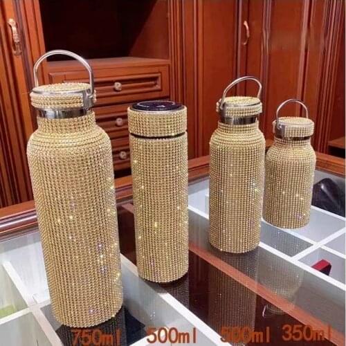 350/500/750ml Bling Diamond Thermos Bottle Coffe Mug Stainless Steel Water Bottle Portable Sports Tumbler Bottle Custom Gift