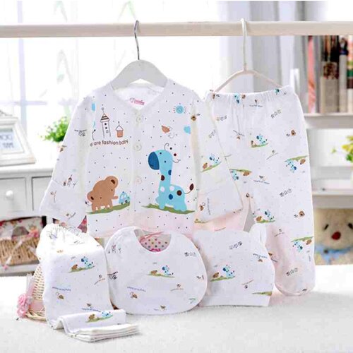 5pcs cotton full sleeves Baby coat+bibs+hats+kids pants infant trousers o-neck newborn clothes sets
