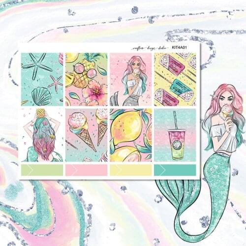 7pcs Lemon ice cream / Mermaid Decorative Sticker DIY Stationery sticker Scrapbooking album Stickers School office supplies