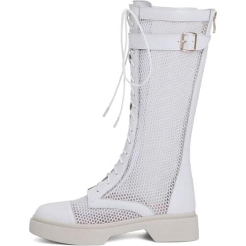 BLXQPYT HOT SALE Factory Women Ladies Spring Geunine Leather Net Surface Cool Boots Lady Casual Sexy Low-heeled Sandals Shoes W8